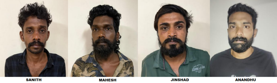 ബൈക്ക്  തല്ലി  തകർക്കുകയും  ഭീകരാന്തരീക്ഷം  സൃഷ്ടിക്കുകയും  ചെയ്ത   4  പേരെ  പനങ്ങാട് പോലീസ്  അറസ്റ്റ്  ചെയ്തു